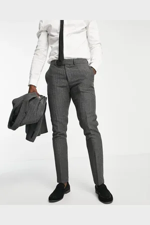 ASOS Wedding skinny wool mix suit trousers in charcoal herringbone