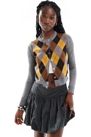 Daisy Street Marl cardigan withharlequin pattern front panel