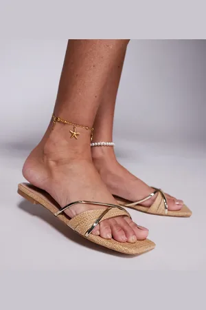 Simmi London Simmi London Saffy Wide Fit square toe flat sandals in beige