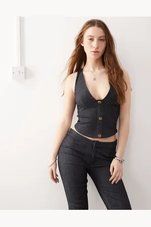 Motel Oria denim vest top co-ord in dark indigo