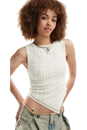 Motel Etta double lace asymmetric vest in ivory