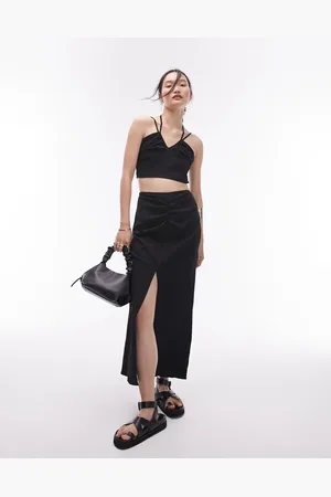 Topshop Co-ord centre front ruched maxi skirt in