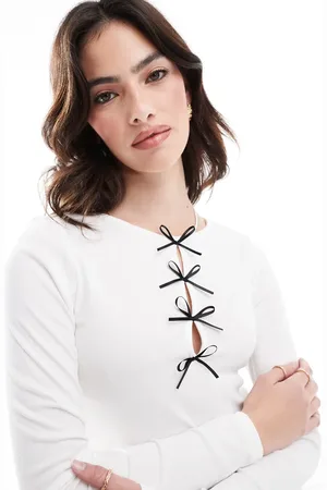 ONLY Bow detail long sleeve top in