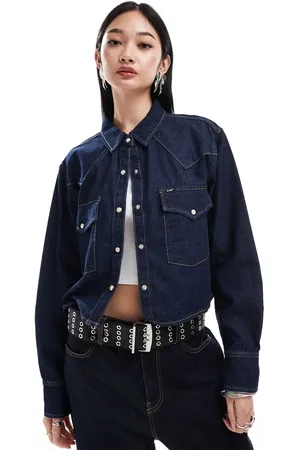 Lee Cropped western denim shirt relaxed fit in dark