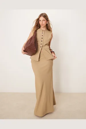 Pretty Lavish Asymmetric maxi skirt co-ord in camel