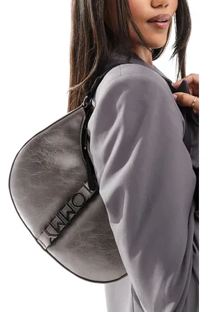 Tommy Hilfiger City bold leather shoulder bag in cracked metallic