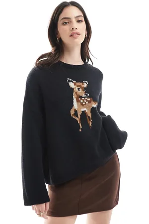 Miss Selfridge Knitted baby deer jumper in