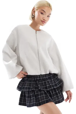 Stradivarius Brushed bomber jacket in ecru