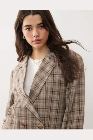 Miss Selfridge Slouchy oversized double breasted blazer in brushed check