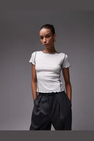MANGO Seamed lettuce edge t-shirt in