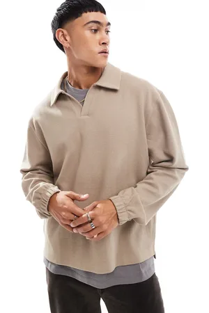 ASOS Oversized rugby polo in stone