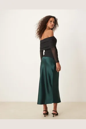 Gina Tricot Satin midi skirt in dark