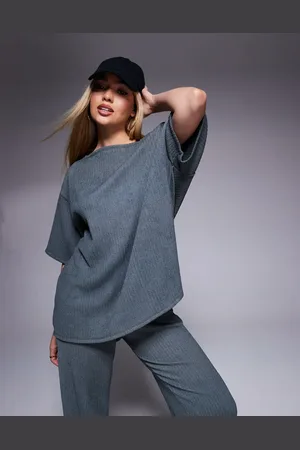 ASOS Crinkle textured off shoulder co-ord top in slate grey