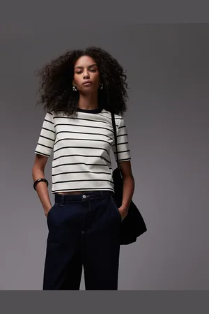MANGO Contrast neck striped t-shirt in