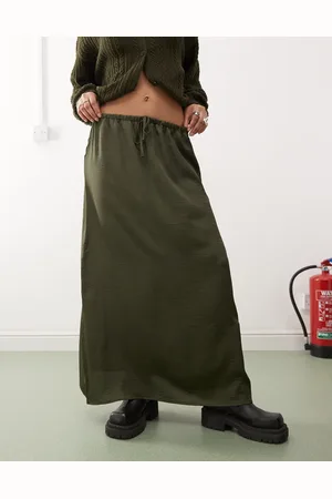 Reclaimed Maxi satin skirt in khaki