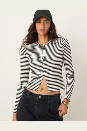 Miss Selfridge Button down rib stripe cardigan