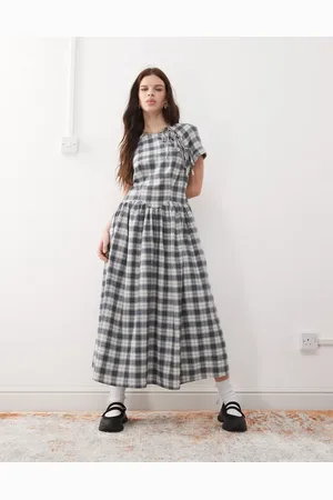 Reclaimed Midi dress with tie front detail in check
