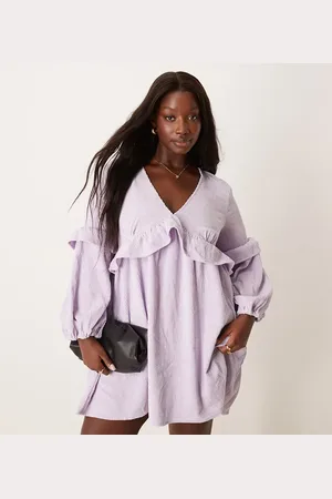 ASOS ASOS DESIGN Curve cord smock mini dress with frill detail in lilac