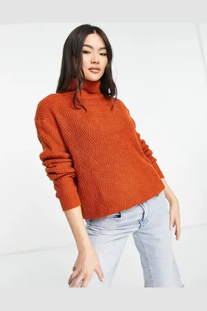 Threadbare Valeria stitch detail high neck jumper in chocolate