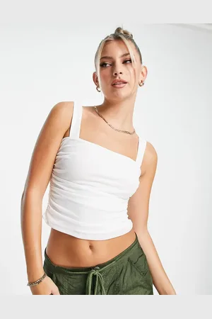 ASOS Sleeveless mesh corset ruched side top in ivory