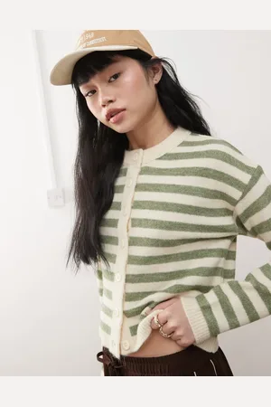 Miss Selfridge Knitted green stripe cardigan