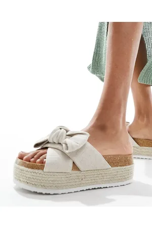 ASOS Thankful bow detail flatform sandals in natural fabrication