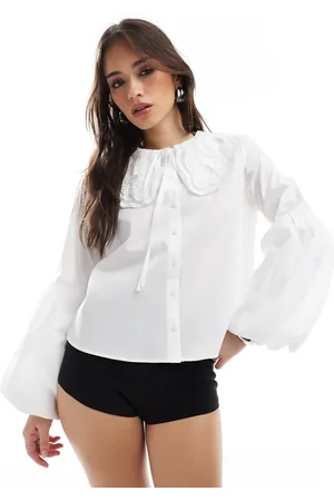 Miss Selfridge Wide collar lace trim poplin oversized shirt