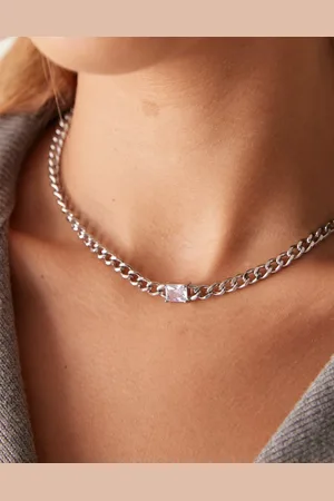 LOST SOULS Stainless steel chunky chain necklace with crystal detail in