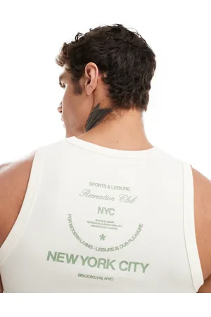 ASOS Ribbed vest with NYC back print in off white