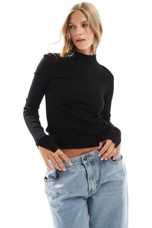 Miss Selfridge Sheer knit funnel long sleeve top in