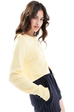 ASOS Knitted crew neck cropped cardigan in buttermilk