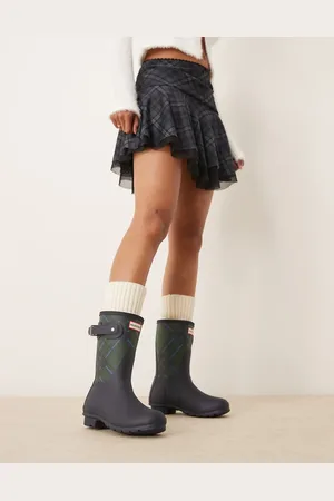 Hunter Original short tartan wellington boot in