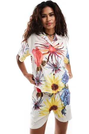 Obey Co-ord print shirt in white mutli