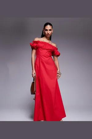 Kaiia Exclusive bardot poplin puff sleeve maxi dress in