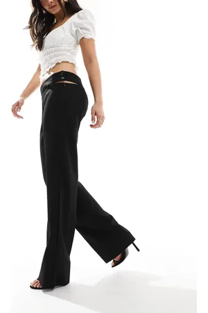 Pull&Bear Cut out waist detail straight leg trouser in