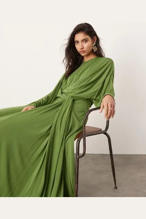 ASOS Soft pleat maxi dress with buckle back detail in