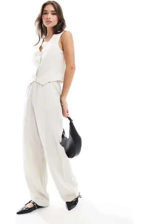 Y.A.S Linen touch wide leg trouser co-ord in sand - BEIGE