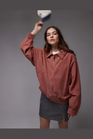 Topshop Cord zip through jacket in chutney