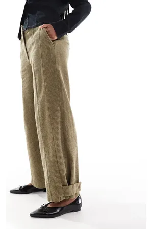 ASOS Cord trouser with seam and tab detailing in khaki