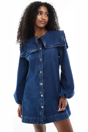 Miss Selfridge Oversized collar long sleeve denim dress