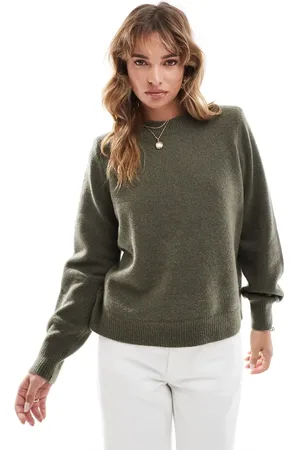 ASOS Compact crew neck jumper with shoulder pads in khaki