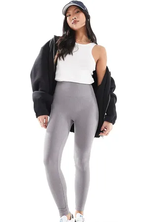 Stradivarius Petite seamless ribbed leggings in charcoal