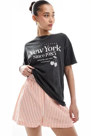 Brave Soul New York print t-shirt in charcoal