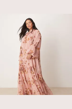 ASOS ASOS DESIGN Curve smock tie bow back maxi dress in pink blurred floral print