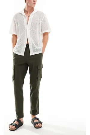 Only & Sons Linen mix tapered fit cargo in khaki