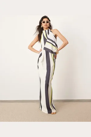 ASOS High cowl neck maxi dress with open back in scarf stripe print