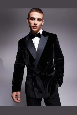 ASOS Slim double breasted tuxedo jacket in velvet
