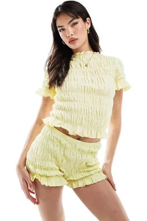 ASOS Shirred baby tee co ord in lemon