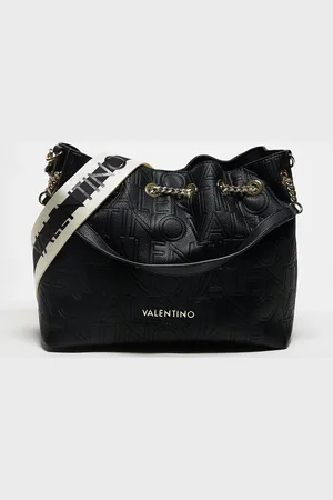 VALENTINO Valentino pansy embossed logo shoulder bucket bag with detachable crossbody strap in