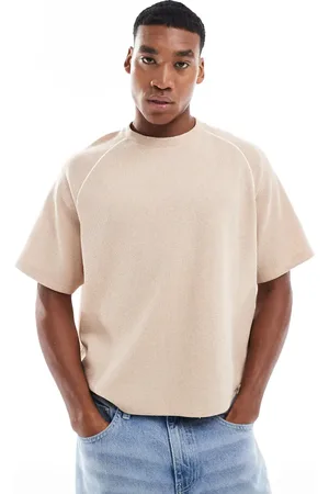 ASOS Relaxed boxy polo shirt with lace panels in neutral